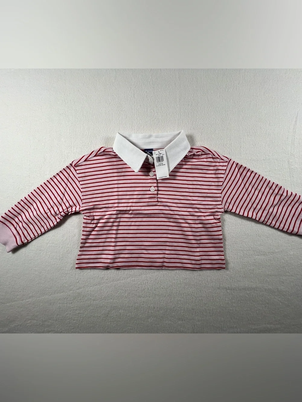 NWT Old Navy Toddler Long Sleeve Striped Rugby Polo Shirt 18-24M Red Pink White